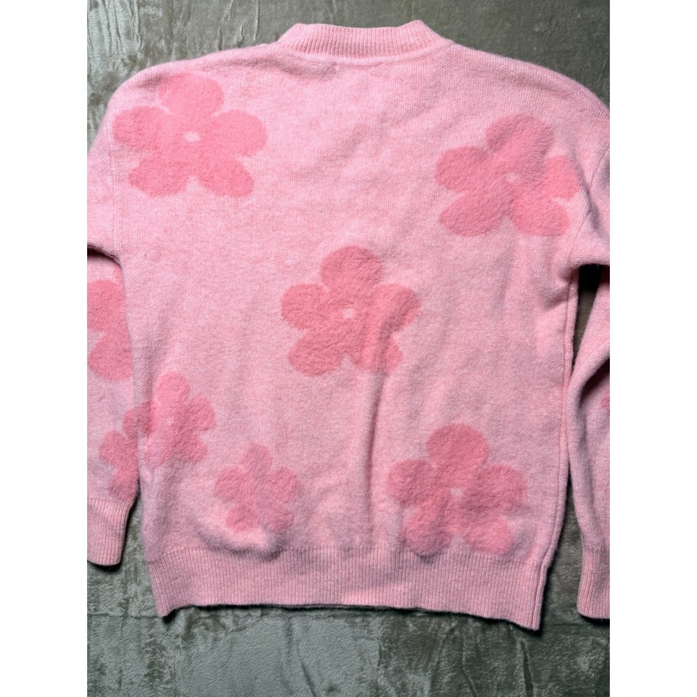 Nanette‎ Lepore Womens Pink Floral Embellished Fuzzy Crewneck Coquette SIZE S - Picture 3 of 6